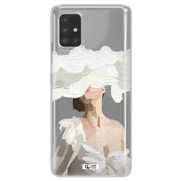 a woman with a cloud covering her face Samsung A51 Clear TPU Case