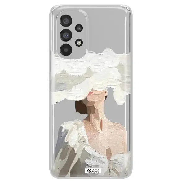 a woman with a cloud covering her face Samsung A53 Clear TPU Case