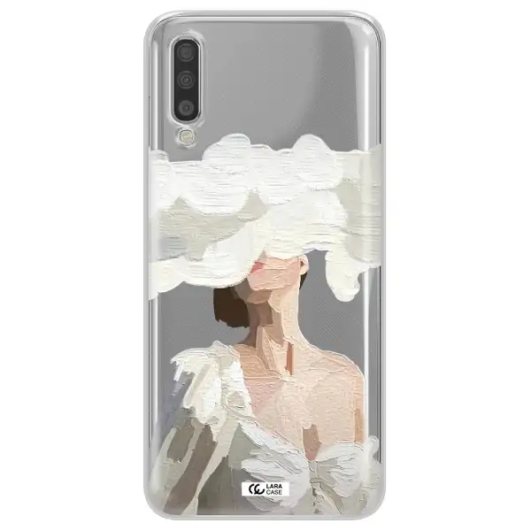 a woman with a cloud covering her face Samsung A70 Clear TPU Case