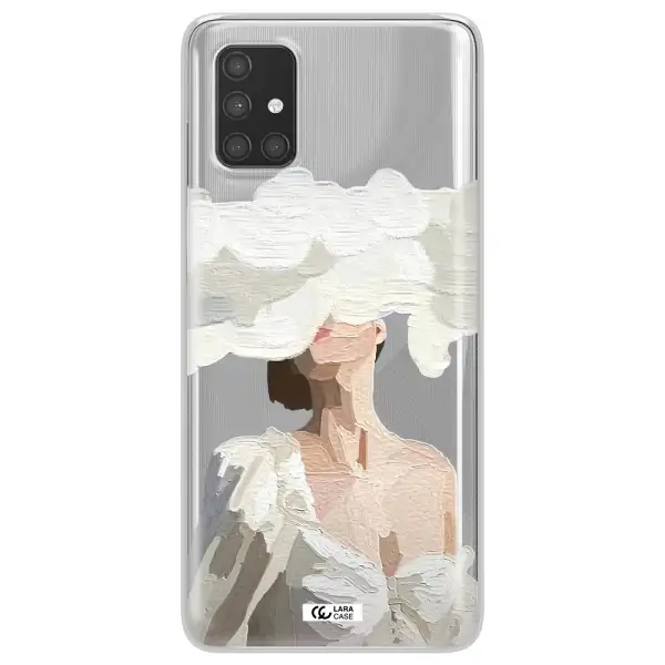 a woman with a cloud covering her face Samsung A71 Clear TPU Case