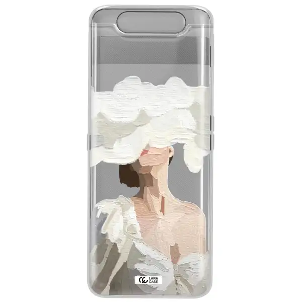a woman with a cloud covering her face Samsung A80 Clear TPU Case