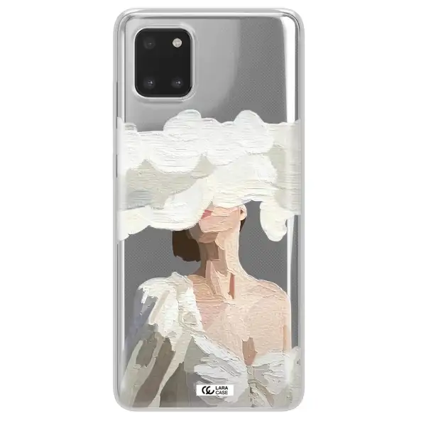 a woman with a cloud covering her face Samsung A81 Clear TPU Case