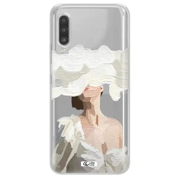 a woman with a cloud covering her face Samsung A90 Clear TPU Case