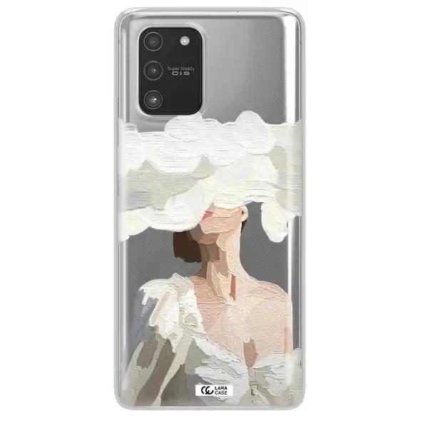 a woman with a cloud covering her face Samsung A91 Clear TPU Case