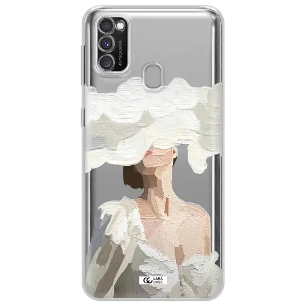 a woman with a cloud covering her face Samsung M30S Clear TPU Case