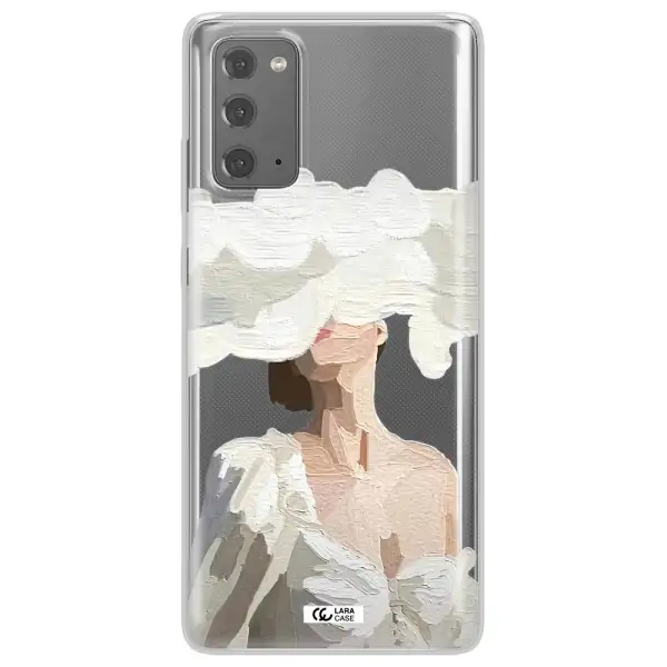 a woman with a cloud covering her face Samsung Note 20 Clear TPU Case