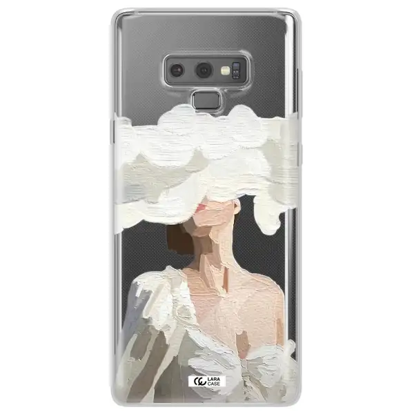 a woman with a cloud covering her face Samsung Note 9 Clear TPU Case