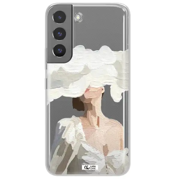 a woman with a cloud covering her face Samsung S 22 Plus Clear TPU Case