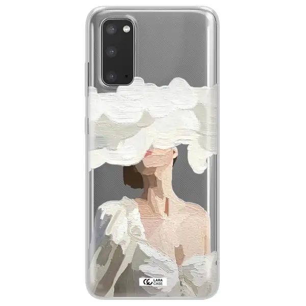 a woman with a cloud covering her face Samsung S20 Clear TPU Case