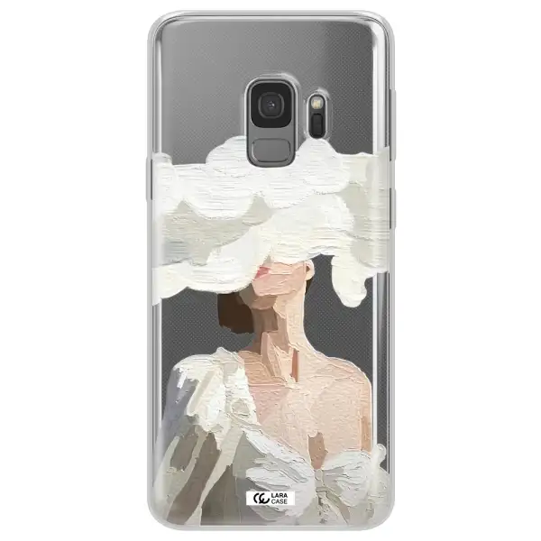 a woman with a cloud covering her face Samsung S9 Clear TPU Case