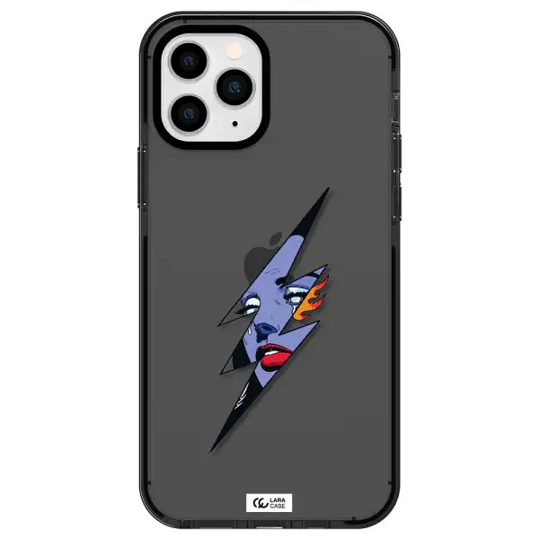 a lightning bolt with a woman's face Apple iPhone 11 pro impact Smoke Black Case