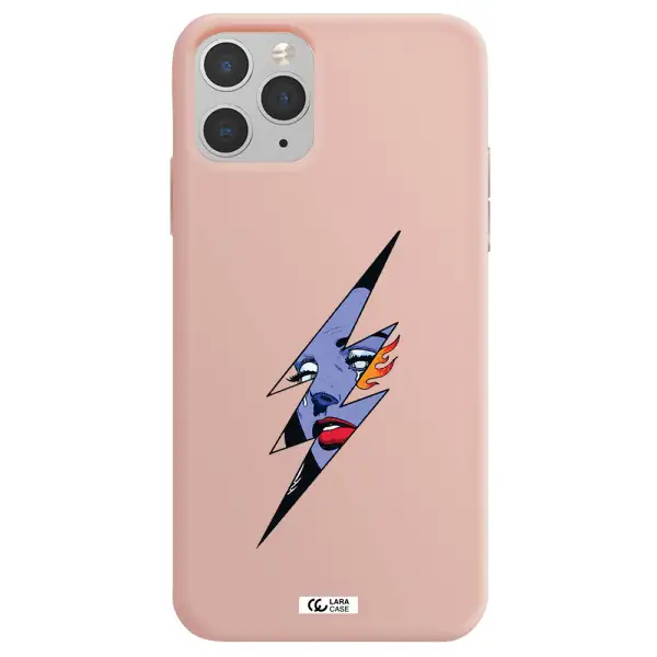 a lightning bolt with a woman's face Apple iPhone 11 pro max Silicone pastel pink Case