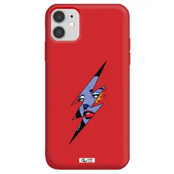 a lightning bolt with a woman's face Apple iPhone 11 Silicone Imperial Red Case