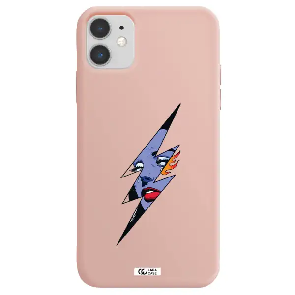 a lightning bolt with a woman's face Apple iPhone 11 Silicone pastel pink Case