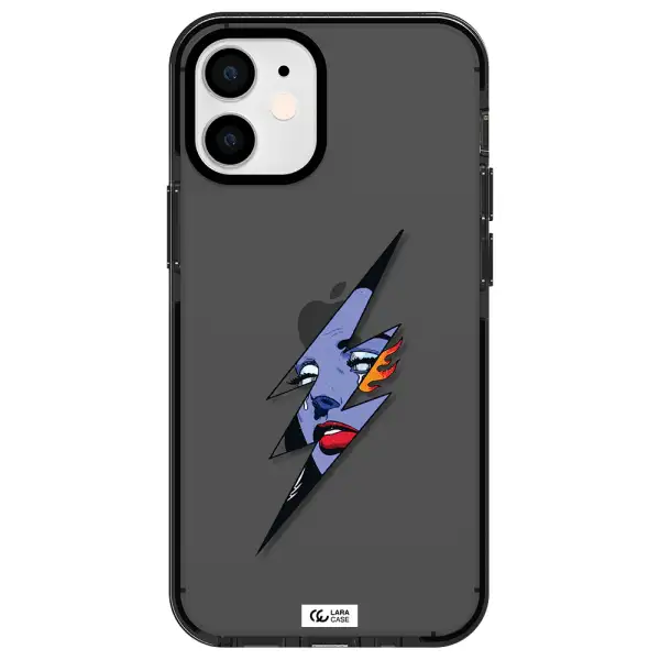 a lightning bolt with a woman's face Apple iPhone 12 mini impact Smoke Black Case