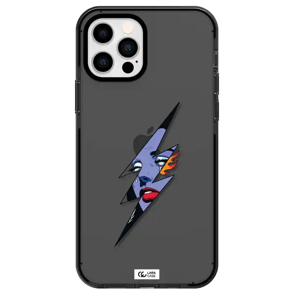 a lightning bolt with a woman's face Apple iPhone 12 pro impact Smoke Black Case