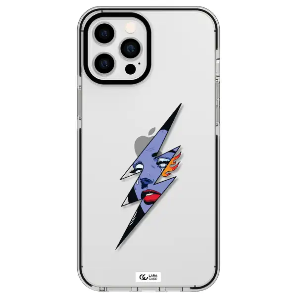 a lightning bolt with a woman's face Apple iPhone 12 pro max impact black border Case