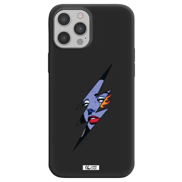 a lightning bolt with a woman's face Apple iPhone 12 pro max Silicone black Case