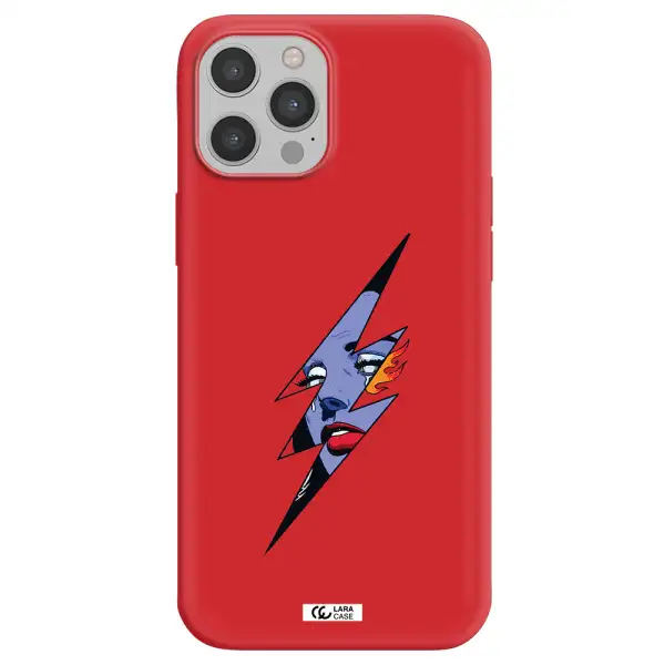a lightning bolt with a woman's face Apple iPhone 12 pro max Silicone Imperial Red Case