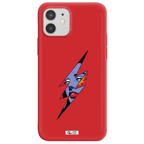 a lightning bolt with a woman's face Apple iPhone 12 Silicone Imperial Red Case