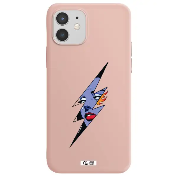 a lightning bolt with a woman's face Apple iPhone 12 Silicone pastel pink Case