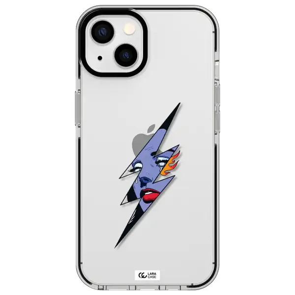 a lightning bolt with a woman's face Apple iPhone 13 impact black border Case