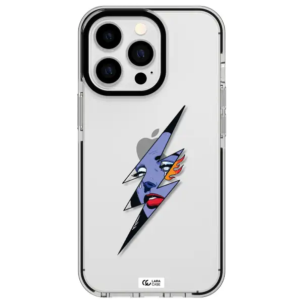 a lightning bolt with a woman's face Apple iPhone 13 Pro impact black border Case