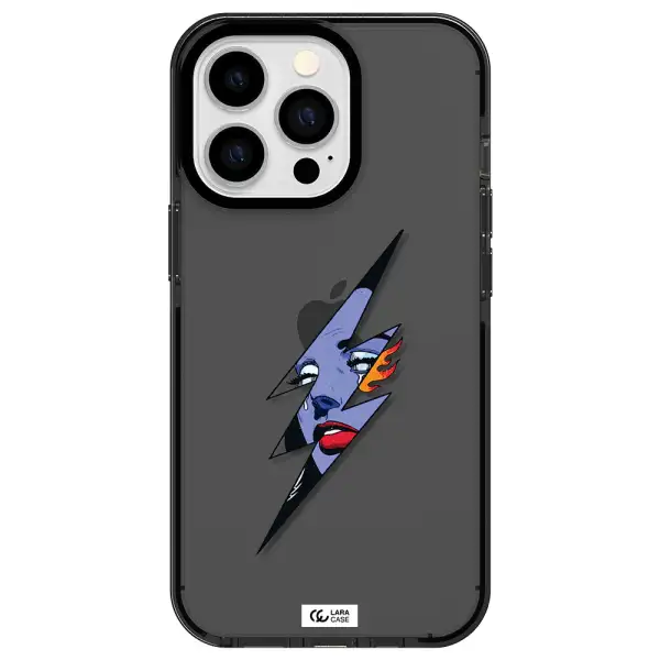 a lightning bolt with a woman's face Apple iPhone 13 Pro impact Smoke Black Case