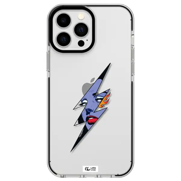 a lightning bolt with a woman's face Apple iPhone 13 Pro Max impact black border Case