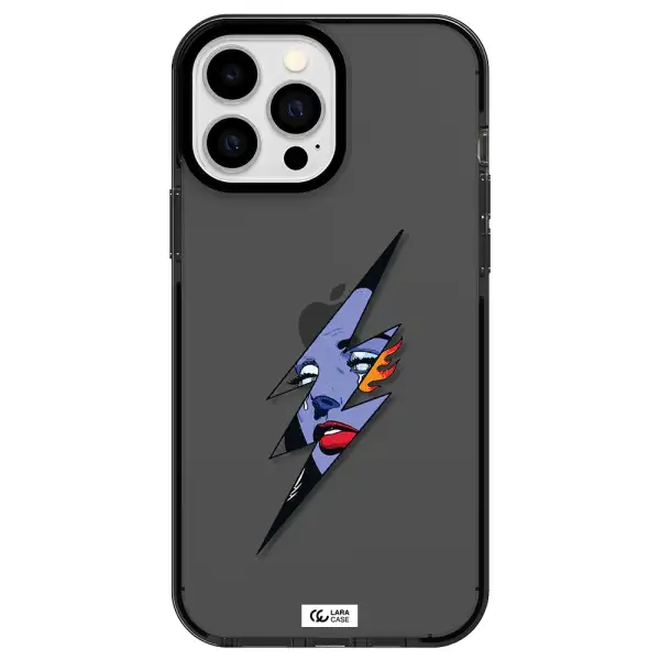 a lightning bolt with a woman's face Apple iPhone 13 Pro Max impact Smoke Black Case
