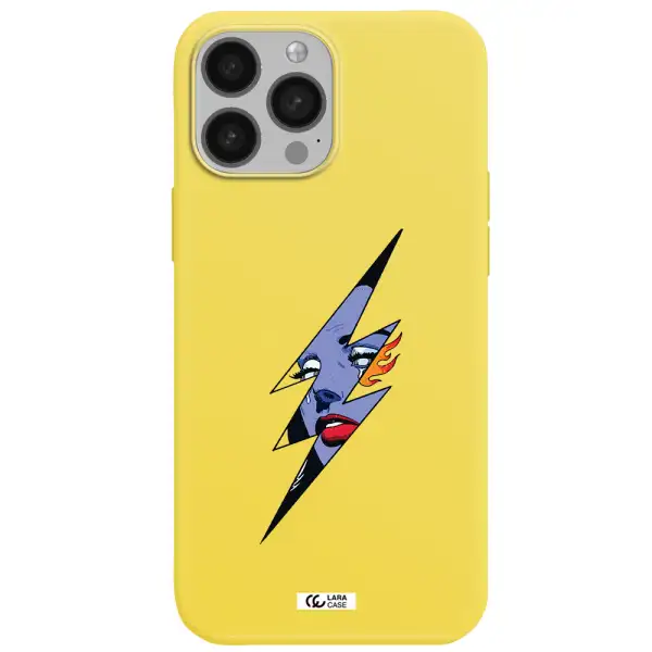 a lightning bolt with a woman's face Apple iPhone 13 Pro Max Silicone canary yellow Case
