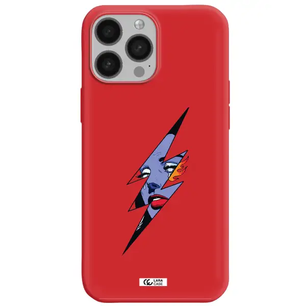 a lightning bolt with a woman's face Apple iPhone 13 Pro Max Silicone Imperial Red Case