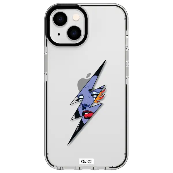 a lightning bolt with a woman's face Apple iPhone 14 impact black border Case