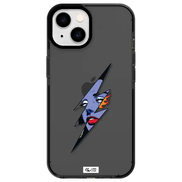 a lightning bolt with a woman's face Apple iPhone 14 impact Smoke Black Case