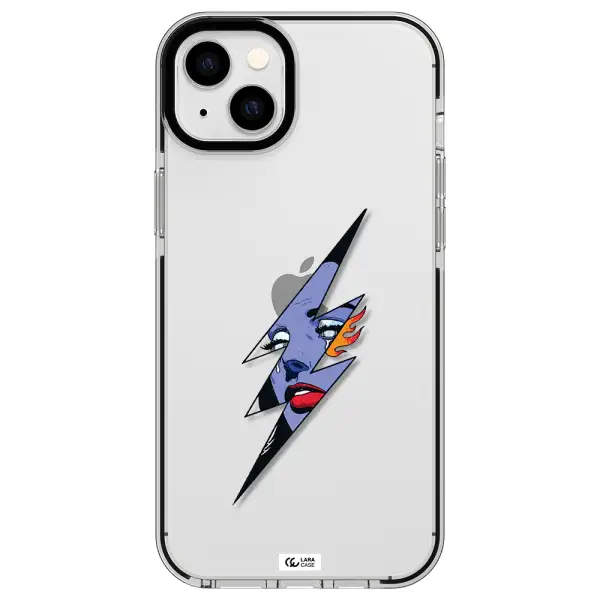 a lightning bolt with a woman's face Apple iPhone 14 plus impact black border Case