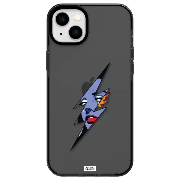 a lightning bolt with a woman's face Apple iPhone 14 plus impact Smoke Black Case