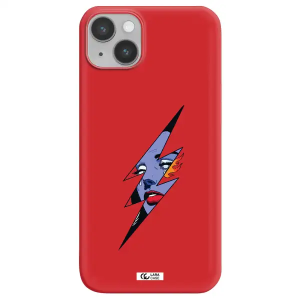 a lightning bolt with a woman's face Apple iPhone 14 plus Silicone Imperial Red Case