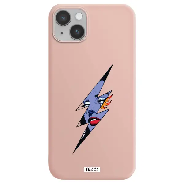 a lightning bolt with a woman's face Apple iPhone 14 plus Silicone pastel pink Case