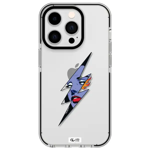 a lightning bolt with a woman's face Apple iPhone 14 pro impact black border Case
