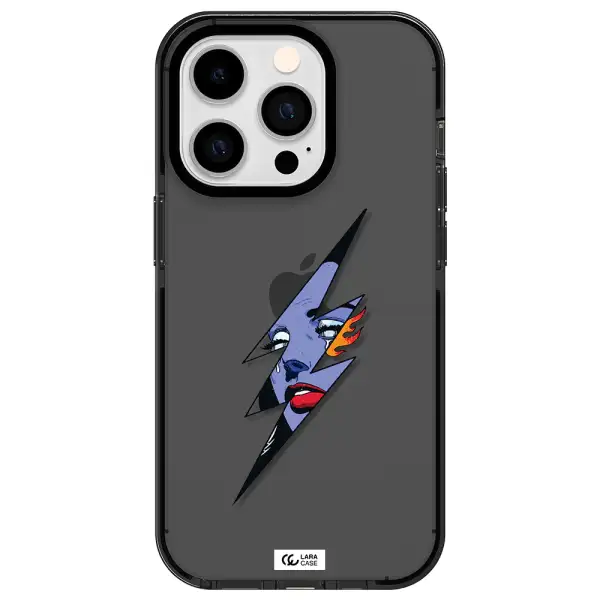 a lightning bolt with a woman's face Apple iPhone 14 pro impact Smoke Black Case