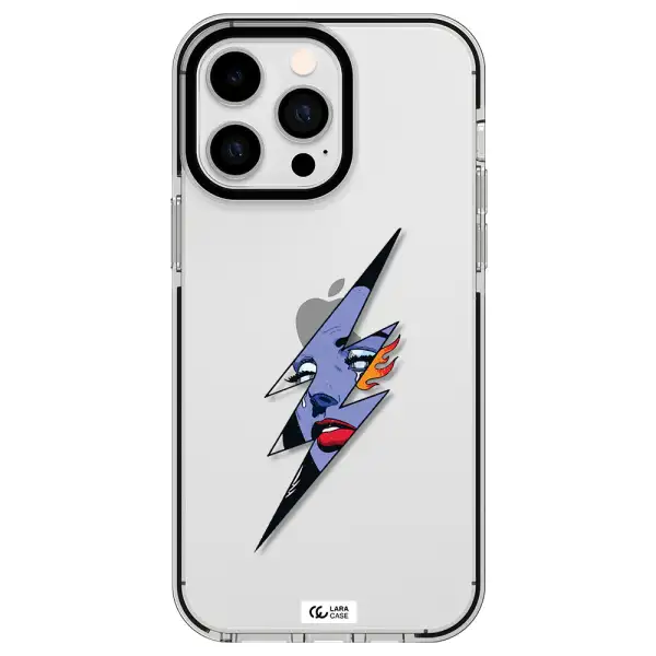 a lightning bolt with a woman's face Apple iPhone 14 pro max impact black border Case