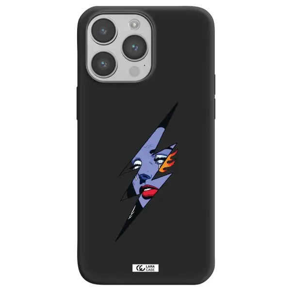 a lightning bolt with a woman's face Apple iPhone 14 pro max Silicone black Case