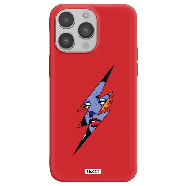 a lightning bolt with a woman's face Apple iPhone 14 pro max Silicone Imperial Red Case
