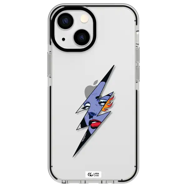 a lightning bolt with a woman's face Apple iPhone 15 impact black border Case