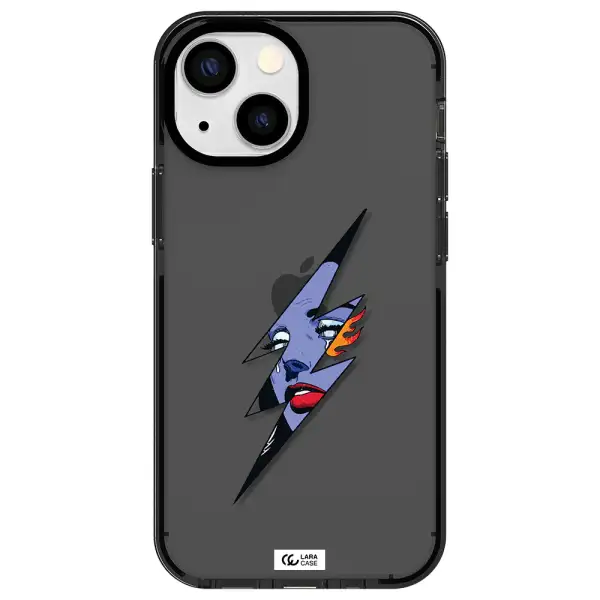 a lightning bolt with a woman's face Apple iPhone 15 Plus impact Smoke Black Case