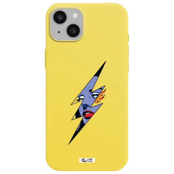 a lightning bolt with a woman's face Apple iphone 15 plus Silicone canary yellow Case
