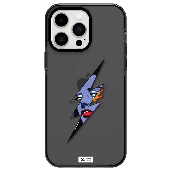 a lightning bolt with a woman's face Apple iPhone 15 Pro Max impact Smoke Black Case