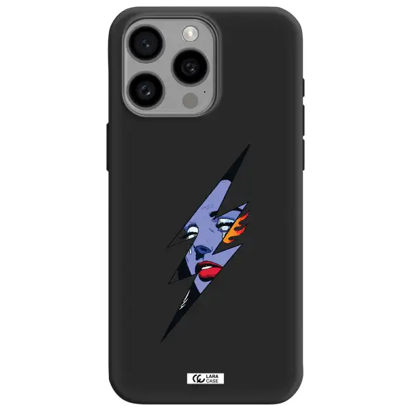 a lightning bolt with a woman's face Apple Iphone 15 Pro max Silicone black Case