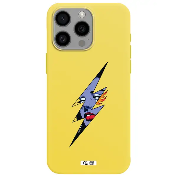 a lightning bolt with a woman's face Apple Iphone 15 Pro max Silicone canary yellow Case