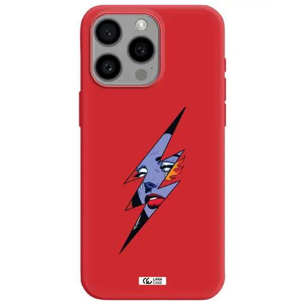 A Lightning Bolt With A Woman's Face Apple Iphone 15 Pro Max Silicone Imperial Red Case